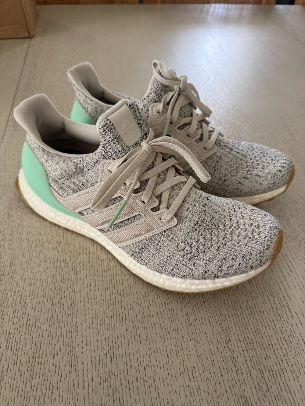 adidas Women’s Knit Running Shoes in Light Gray with Mint Heel